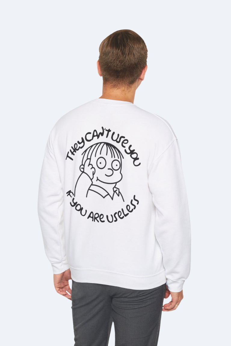 Ralph Wiggum Thinking Unisex White Sweatshirt